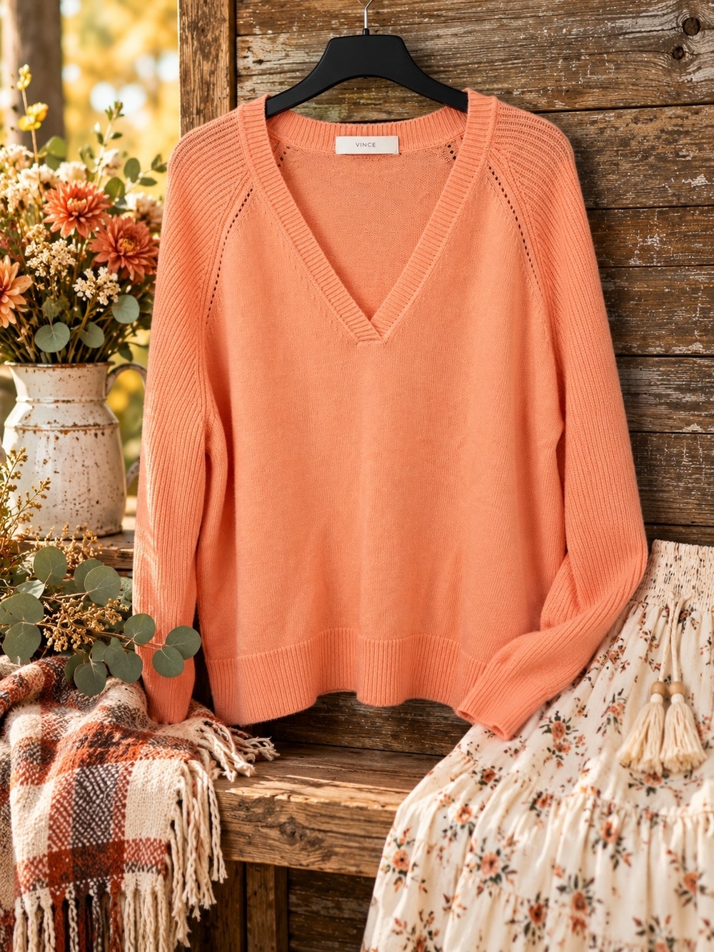 Chelsea & Theodore NWT Women’s 1X Coral V-Neck Knit Sweater